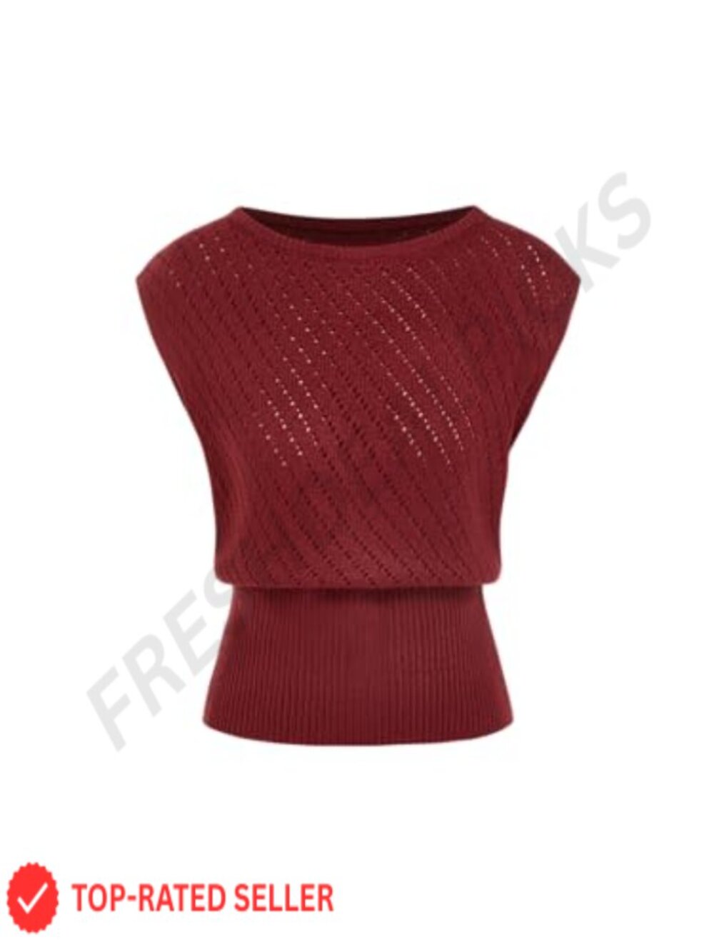 Short Sleeve Boat Neck Cut Out Crop Sweater Vest Ribbed Knit